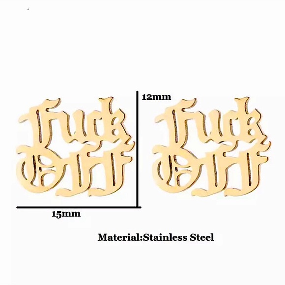 F Off gold stainless steel old english earrings - Picture 10 of 10